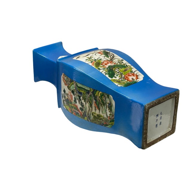 Blue Chinese Bright Blue White Window Scenery Graphic Square Porcelain Vase For Sale - Image 8 of 17
