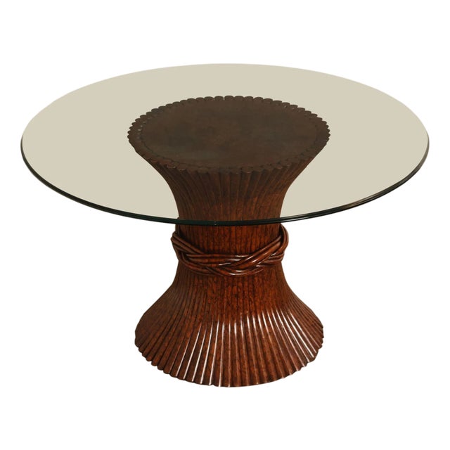 Ficks Reed Round Glass Top 'Sheaf of Wheat' Dining Table For Sale