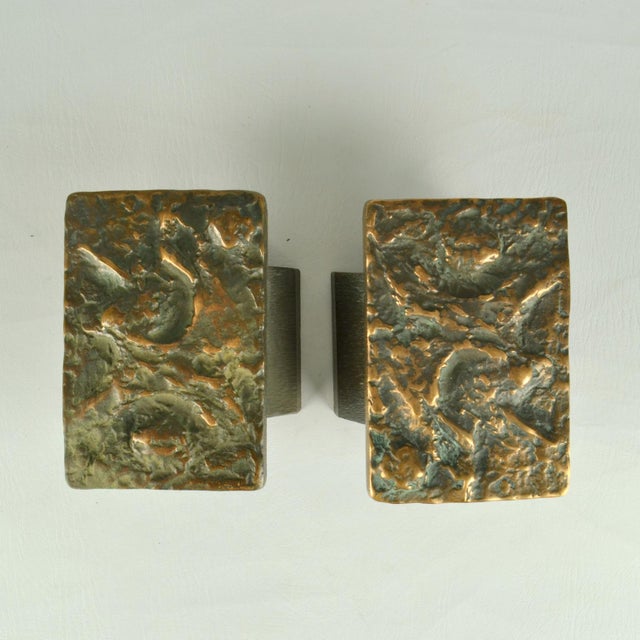 Brutalist Bronze Push Pull Door Handles with Abstract Relief, 1970s, Set of 2 For Sale - Image 4 of 10