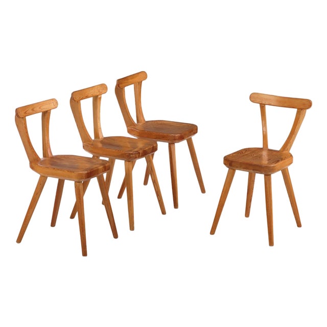 1940s Swedish Brutalist Pine Dining Chairs, Set of 4 For Sale