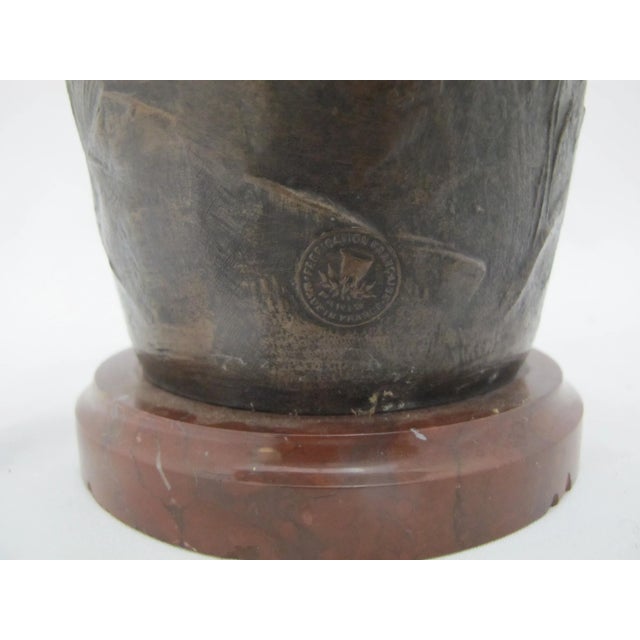 Early 20th Century Francois Moreau Signed Female Figural Bird & Flower Art Nouveau Bronze Vase Pair For Sale - Image 5 of 17