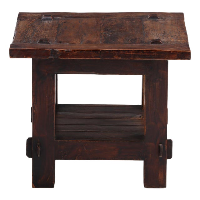 French Solid Oak Brutalist End Table, C. 1960. For Sale