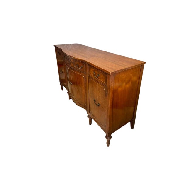 Brown Vintage c.1950's Drexel Flame Mahogany Serpentine Breakfront Buffet Credenza (D. 821-11 Wal) For Sale - Image 8 of 12