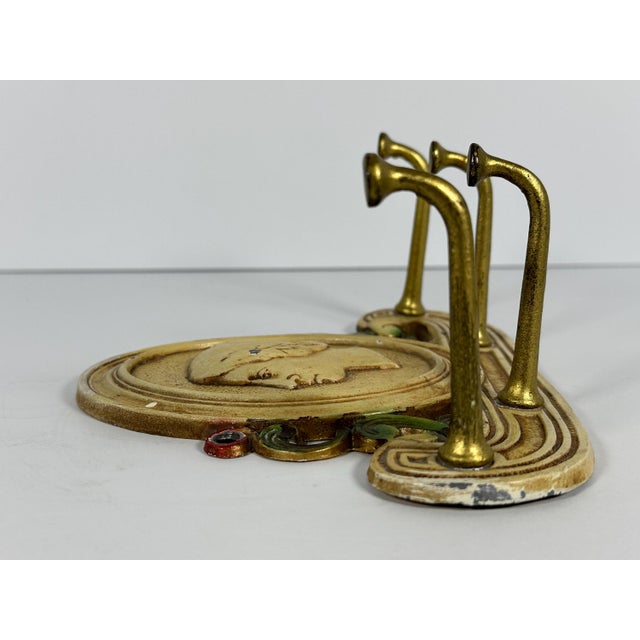 Metal Early 20th Century Art Nouveau Cast Iron Tie Rack: Judd Woman Profile Key Holder For Sale - Image 7 of 10