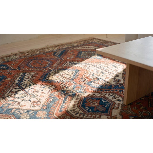 Attractive Red Rust Color With Symmetric Design Antique Caucasian Dragon Sumak Rug For Sale - Image 9 of 11