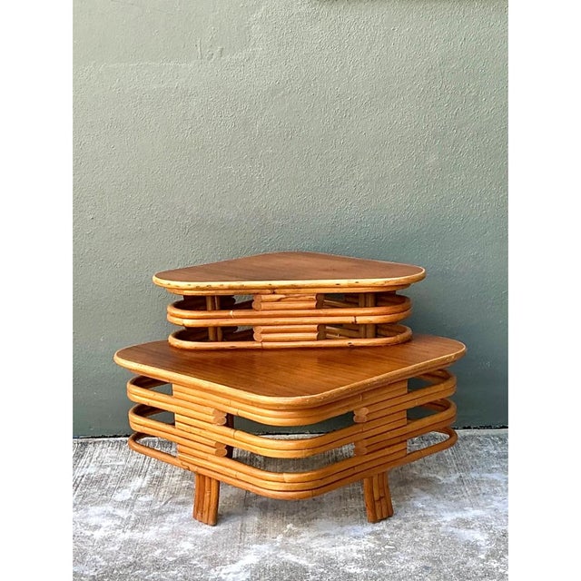 Vintage Stacked Rattan Side Table After Paul Frankl For Sale - Image 9 of 12