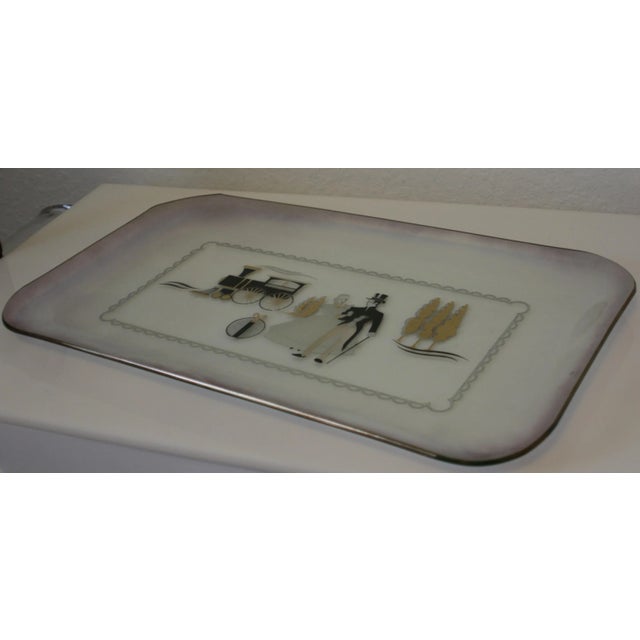 Mid-Century Large Iridescent Clear Glass Tray Black & Gold Victorian Scene For Sale - Image 10 of 10