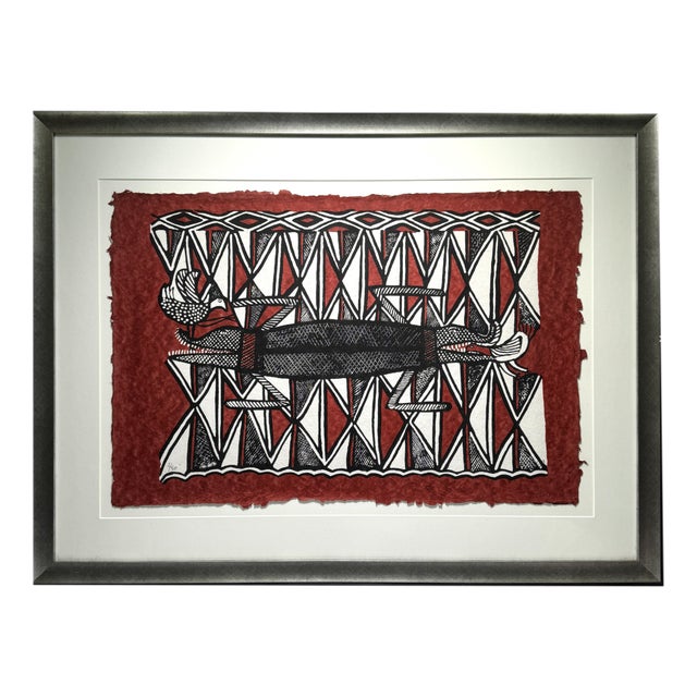 Swopa Sirigu, Two Birds and Crocodile, 2000s, Screenprint, Framed For Sale