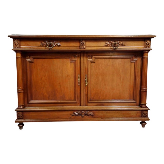 Antique Renaissance-Style Mahogany Sideboard with Marble Top, 1800s For Sale