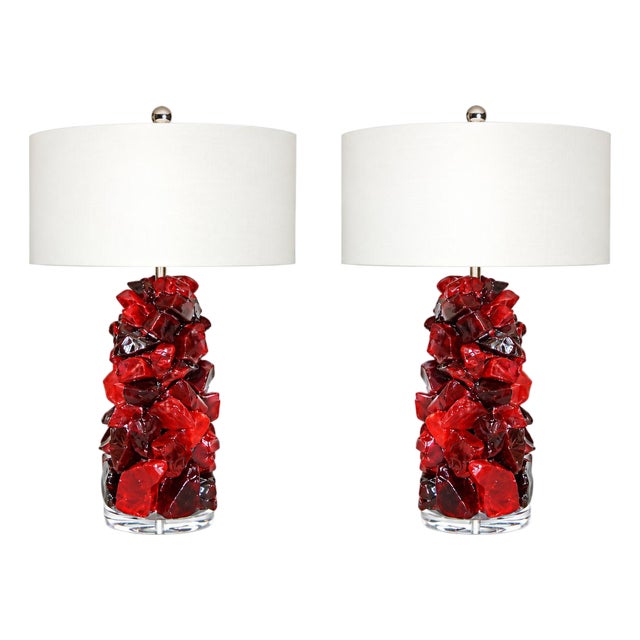 Rock Candy Glass Table Lamps in Cherry Red For Sale