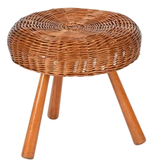 Large Stool in Wicker and Wood by Tony Paul, United States, 1950s