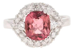2.63 Carat Tourmaline Diamond 18 Karat White Gold Bridal Ring, Size 7