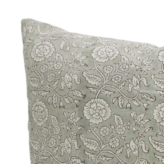 Floral Block Print Cushion Cover for Home Decor Thick Linen 18x18 Inch- Shillong For Sale - Image 4 of 4