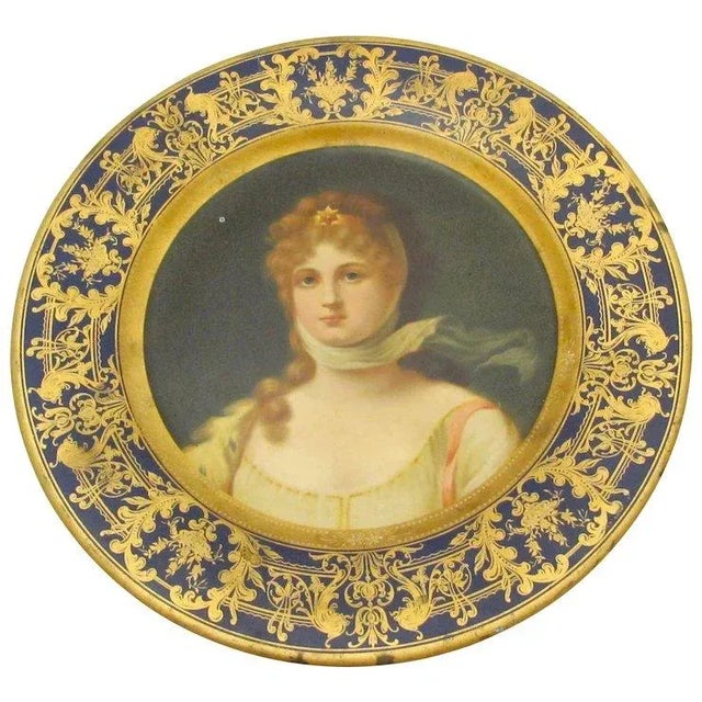 Beige Vienna Art Tin Portrait Plate - Woman Wearing Scarf For Sale - Image 8 of 8