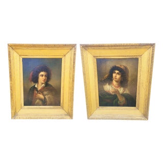 Vincenzo Caprile, Portrait of a Neapolitan Couple, 1800s, Paint, Framed, Set of 2 For Sale