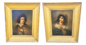 Vincenzo Caprile, Portrait of a Neapolitan Couple, 1800s, Paint, Framed, Set of 2