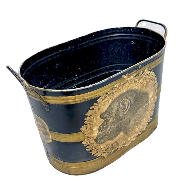 Shabby Chic Vintage Singerie (Monkey) Tole Cachepot For Sale - Image 3 of 8