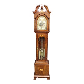 Howard Miller “Taylor” Mahogany Grandfather Clock With Brass Dial & Triple Weights For Sale