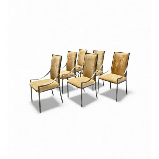 Six American-style chairs, circa 1960, made of chromed tubular steel and velvet fabric. A beautiful, wonderful, and...