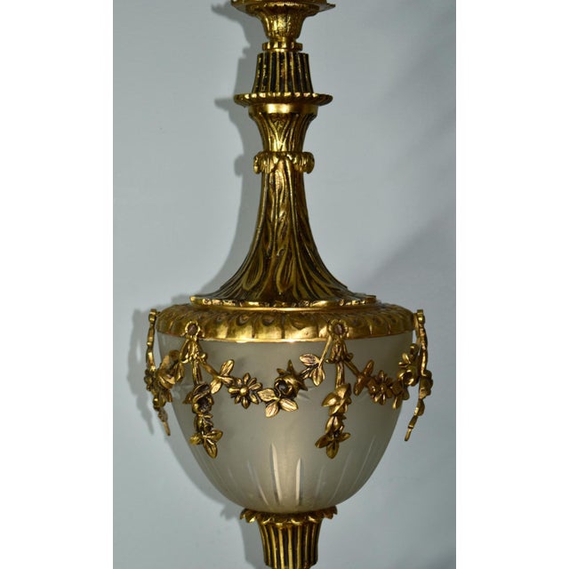 Stone Vintage Bronze & Etched Frosted Glass Regency Style Table Lamp /Marble Base For Sale - Image 7 of 12