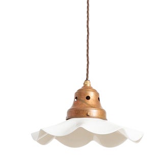 Vintage French Coolie Milk Glass Pendant Light, 1930s For Sale