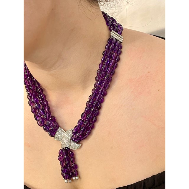 700 Ct Natural Amethyst Multi Layer Bead Necklace in Platinum with 9 Ct Diamonds For Sale In New York - Image 6 of 18