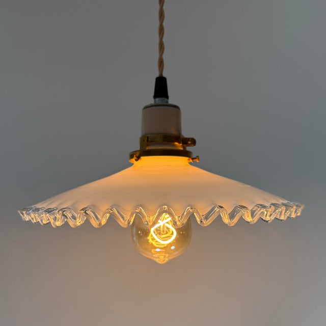 French White Opaline Glass “Frill” Pendant Light, 1930s For Sale - Image 4 of 7