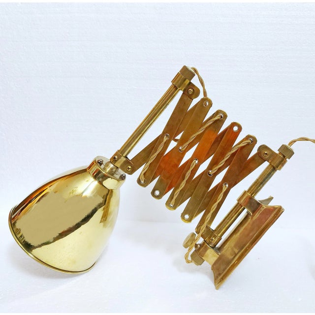 Industrial Vintage Industrial Brass Scissor Wall Lamp with Textile Cable, 1960s For Sale - Image 3 of 11