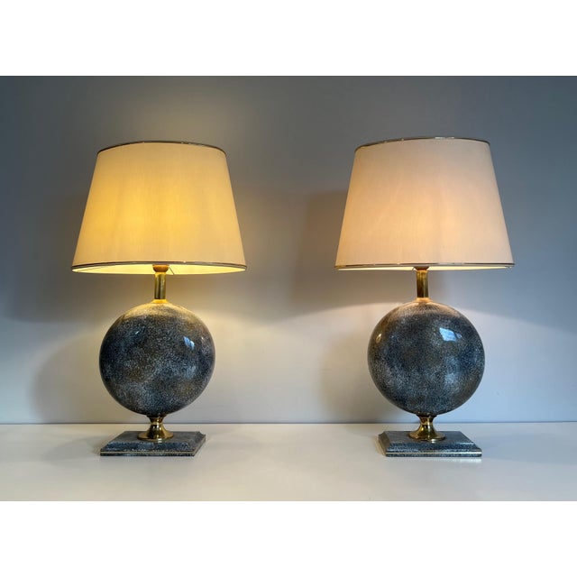 Metal Pair of Ceramic Table Lamps by Philippe Barbier For Sale - Image 7 of 12