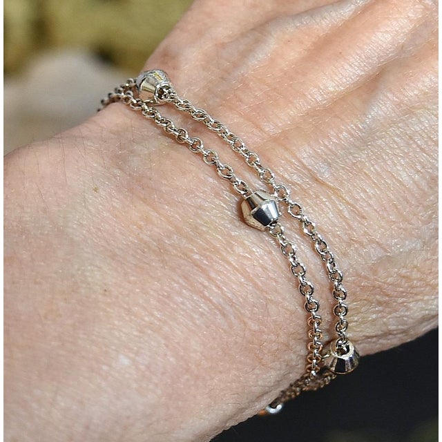 Metal Tiffany & Co. Sterling Silver 'Barrel Bead' Station Double Strand Bracelet 7" Retired For Sale - Image 7 of 14