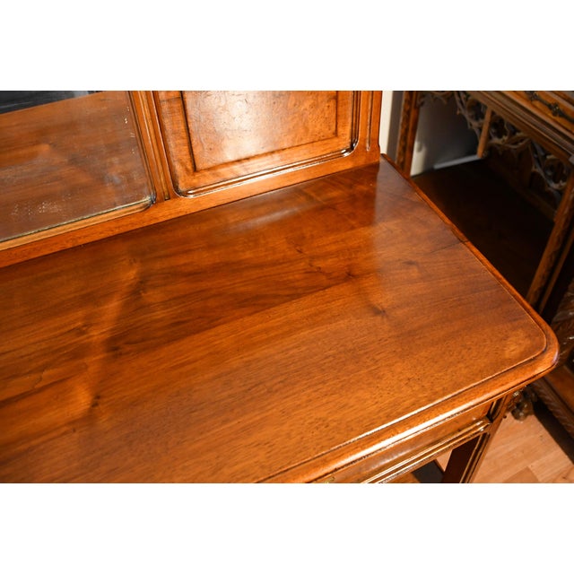 Brown 1900s Antique French Walnut & Burl Walnut Server / Buffet / Sideboard With Mirror For Sale - Image 8 of 18