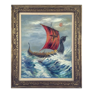 Vintage Oil Painting of Viking Ship
