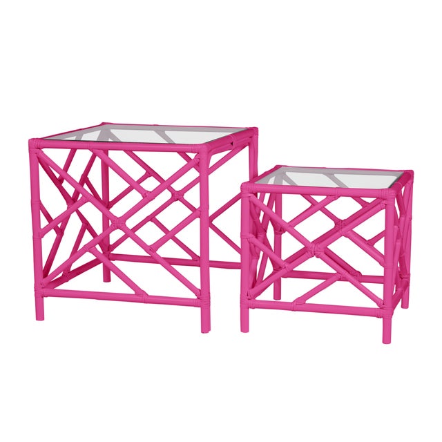 Chippendale Chippendale Nesting Tables - Bright Pink For Sale - Image 3 of 7