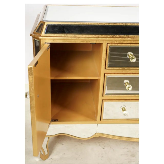 Late 20th Century Hollywood Regency Giltwood and Mirrored Glass Sideboard With Crystal Knobs For Sale In Los Angeles - Image 6 of 8