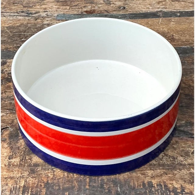 Wood Vintage Italian Striped Ceramic Salad Bowl and Utensils - 3 pcs For Sale - Image 7 of 12