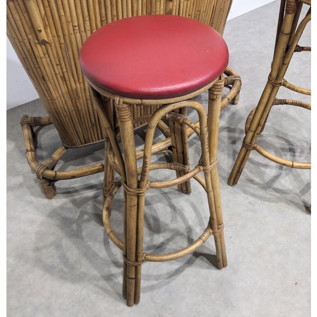 Vintage Bamboo Bar and Stools, 1960s, Set of 3 For Sale - Image 6 of 7