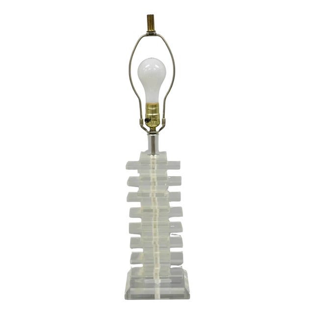 Vintage Mid Century Modern Lucite Acrylic Stacked Skyscraper Table Lamp For Sale