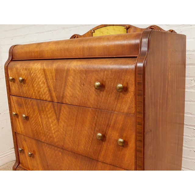 Early 20th Century Art Deco Waterfall Highboy Dresser For Sale - Image 10 of 12