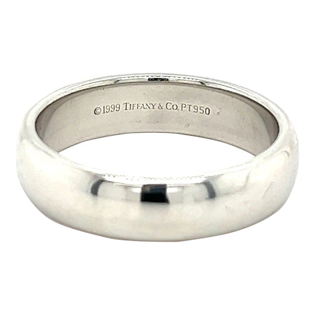 Tiffany & Co. Signed 6MM Platinum Mens Wedding Band Ring, Size 11 For Sale