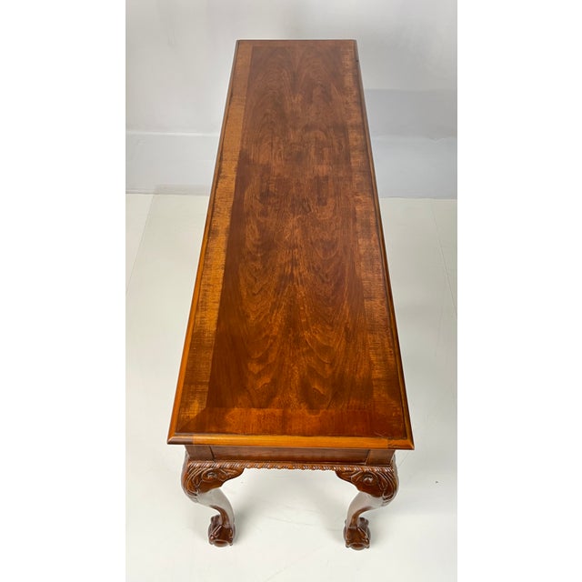 Vintage Baker Furniture Chippendale 5-Leg Burl Walnut & Mahogany Console Table For Sale - Image 11 of 16