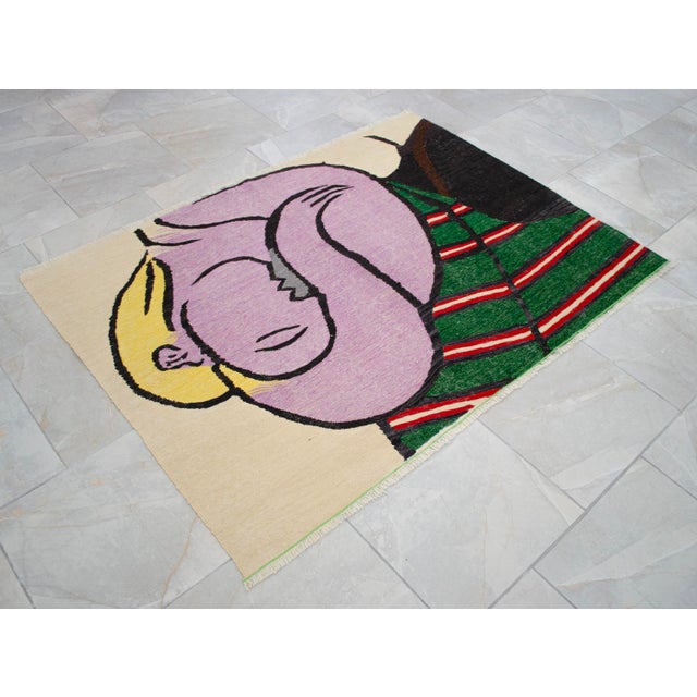 Hand Woven New Rug Kilim - Pablo Picasso Art Inspired - Contemporary Area Rug 3′8″ × 5′ For Sale - Image 9 of 17