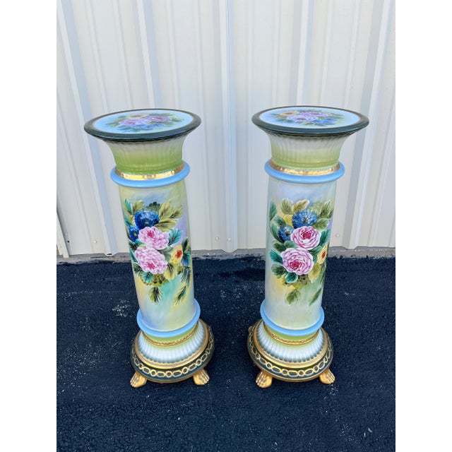 Italian 32" Italian Capodimonte Porcelain Columns or Pedestals- A Pair For Sale - Image 3 of 12