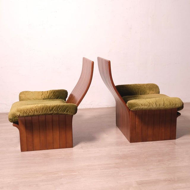 Handcrafted Armchairs in Velvet and Curved Wood, 1980s, Set of 2 For Sale - Image 4 of 18