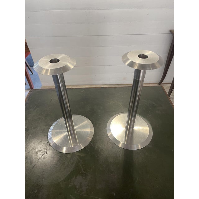 A- 359 set vintage [ 2] heavy candle holders made of stainless steel comes out of a heritage year of production unknown we...