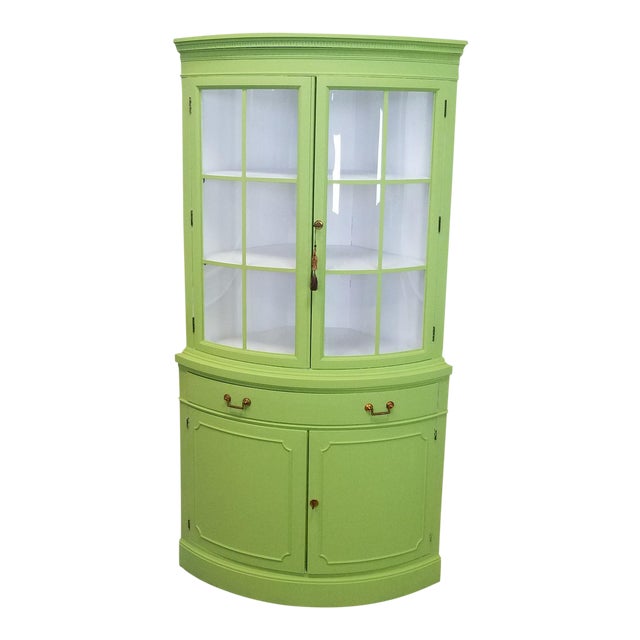 Lime Green & White Drexel Curved Glass Corner Chairish