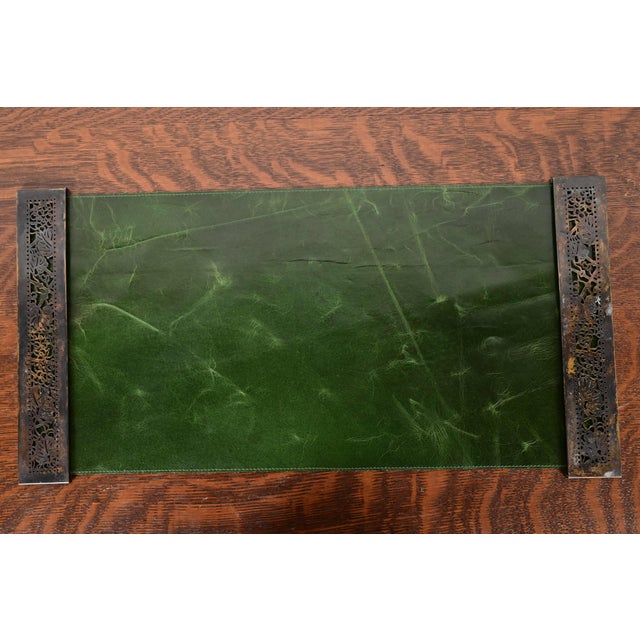 Tiffany Studios New York Grapevine Pattern Bronze Blotter Ends With Leather Desk Blotter For Sale - Image 11 of 11