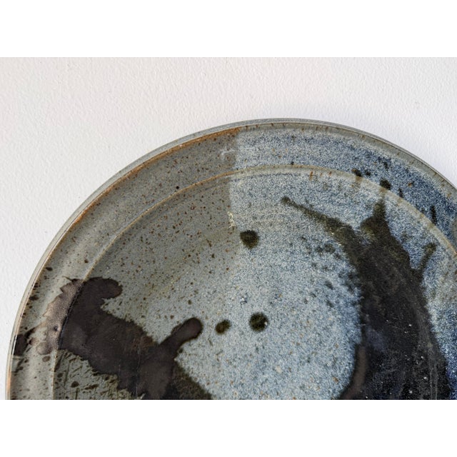 1980’s Mid-Century Modern Signed Studio Pottery Glazed Ceramic Charger Plate For Sale - Image 4 of 12
