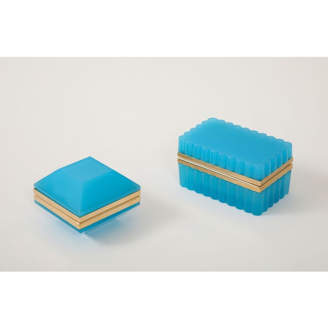 Antique French Turquoise Beveled Square Opaline Box, Early 20th C. For Sale - Image 11 of 13