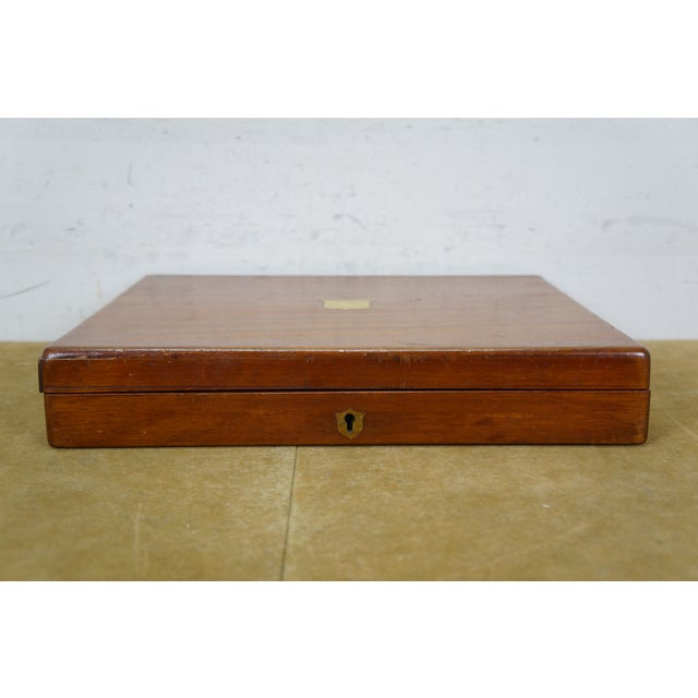Antique Mahogany Brass Flatware Fish Cutlery Knife Presentation Storage Box 14" For Sale - Image 17 of 17