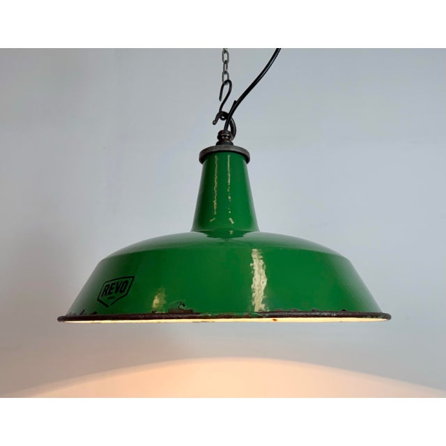 Industrial Green Enamel Factory Pendant Lamp from Revo, 1950s For Sale - Image 9 of 18